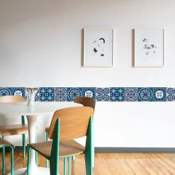 Sale Plage Frise adhésive carreaux de ciment bleu, 15x300 cm, déco murale intérieure