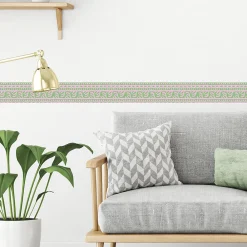 Best Plage Frise adhésive déco murale, style géométrique, 5 cm X 300 cm, rose et verte.