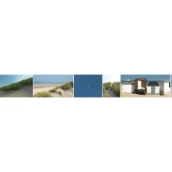 Clearance Plage Frise adhésive Dunes, Mouettes et Cabines de en Bois, 10 cm x 300 cm, Décoration Bord de Mer, 10 cm x 300 cm