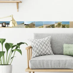 Clearance Plage Frise adhésive Dunes, Mouettes et Cabines de en Bois, 10 cm x 300 cm, Décoration Bord de Mer, 10 cm x 300 cm