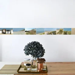 Clearance Plage Frise adhésive Dunes, Mouettes et Cabines de en Bois, 10 cm x 300 cm, Décoration Bord de Mer, 10 cm x 300 cm