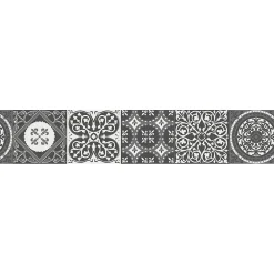 Clearance Plage Frise adhésive 15x300 cm, style carreaux de ciment, gris blanc. Déco murale intérieure.