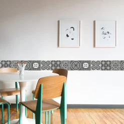 Clearance Plage Frise adhésive 15x300 cm, style carreaux de ciment, gris blanc. Déco murale intérieure.