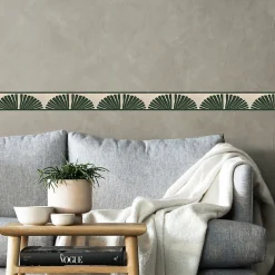 Plage Frise décorative adhésive, motif africain vert, sur fond beige, tendance, exotique, 9 cm X 300 cm* Frise Murale