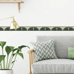 Plage Frise décorative adhésive, motif africain vert, sur fond beige, tendance, exotique, 9 cm X 300 cm* Frise Murale