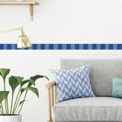 Plage Frise décorative adhésive, rayures verticales larges, bleu, motif géométrique, 5 cm X 300 cm* Frise Murale