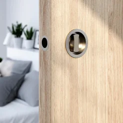 GoodHome Galandage rond à visser à condamnation Minzh effet nickel satin gris Ø55mm* Poignée Cuvette|Poignée De Porte Coulissante