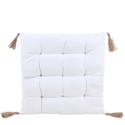Best Ornami Galette de chaise blanche avec pompons 40x40cm