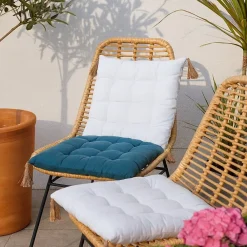 Best Ornami Galette de chaise blanche avec pompons 40x40cm