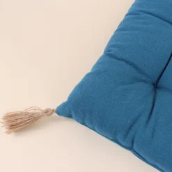 Best Ornami Galette de chaise bleue avec pompons 40x40cm