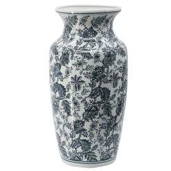 La Grande Prairie Grand vase céramique floral blanc et bleu 30x30x61cm* Vase Décoratif