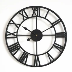 Best Deko Grande horloge murale ronde en métal style vintage, silencieuse, sans tic-tac, à piles, 40 cm, noire, chiffres romains