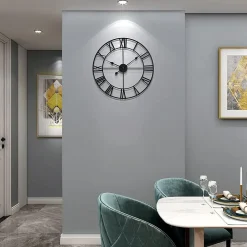Best Deko Grande horloge murale ronde en métal style vintage, silencieuse, sans tic-tac, à piles, 40 cm, noire, chiffres romains