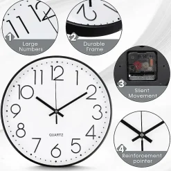 Deko Horloge murale de 30 cm pour salon, chambre, bureau, cafétéria, salle à manger, style rétro européen (noir)* Horloge