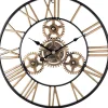 Nature Pro Horloge Murale Géante Métal 60cm, Engrenages Or Industrielle Silencieuse Chiffres Romains pour Salon Bar Restaurant