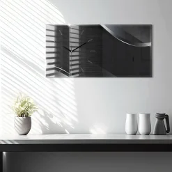New Wallfluent Horloge murale 60x30 cm Aiguilles noires Lignes noir et argent 1 pcs