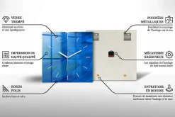 Wallfluent Horloge murale 60x60 cm Aiguilles blanches Lignes noires et argentées 1 pcs