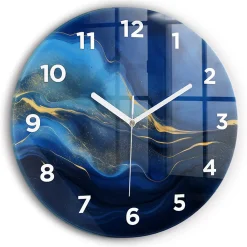 Wallfluent Horloge murale fi30 cm Avec chiffres Aiguilles blanches Marbre bleu 1 pcs* Horloge