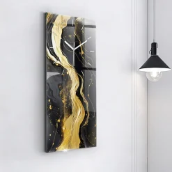 Discount Wallfluent Horloge murale 30x60 cm Aiguilles blanches Marbre doré 1 pcs