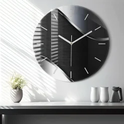 Best Wallfluent Horloge murale fi60 cm Aiguilles blanches Lignes noires et argentées 1 pcs