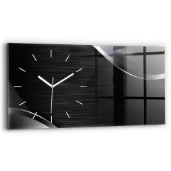 New Wallfluent Horloge murale 60x30 cm Aiguilles blanches Lignes noires et argentées 1 pcs