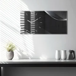 New Wallfluent Horloge murale 60x30 cm Aiguilles blanches Lignes noires et argentées 1 pcs