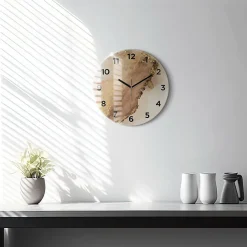 Hot Wallfluent Horloge murale fi30 cm Avec chiffres Aiguilles noires Art moderne beige 1 pcs