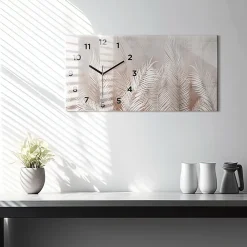 Best Wallfluent Horloge murale 60x30 cm Avec chiffres Aiguilles noires Feuilles tropicales 1 pcs