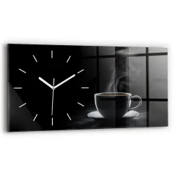 New Wallfluent Horloge murale 60x30 cm Aiguilles blanches Tasse de café noir 1 pcs