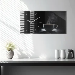 New Wallfluent Horloge murale 60x30 cm Aiguilles blanches Tasse de café noir 1 pcs