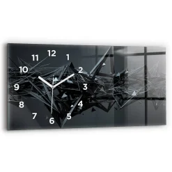 New Wallfluent Horloge murale 60x30 cm Avec chiffres Aiguilles blanches Abstraction noire 1 pcs