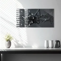 New Wallfluent Horloge murale 60x30 cm Avec chiffres Aiguilles blanches Abstraction noire 1 pcs