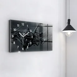 New Wallfluent Horloge murale 60x30 cm Avec chiffres Aiguilles blanches Abstraction noire 1 pcs