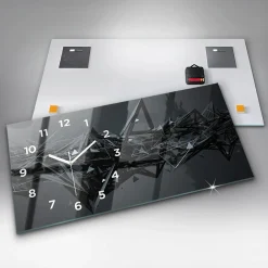 New Wallfluent Horloge murale 60x30 cm Avec chiffres Aiguilles blanches Abstraction noire 1 pcs