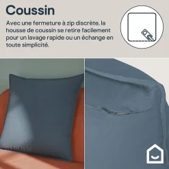 Clearance GoodHome Housse de coussin 100% coton Hiva bleu l.60 x H.60cm