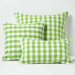 Outlet Homescapes Housse de coussin à grands carreaux vichy vert, 45 x 45 cm -
