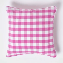 Discount Homescapes Housse de coussin à grands carreaux vichy rose, 45 x 45 cm -