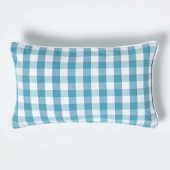 Best Homescapes Housse de coussin à grands carreaux vichy bleu, 30 x 50 cm -