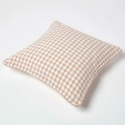 New Homescapes Housse de coussin beige à carreaux vichy, 45 x 45 cm -