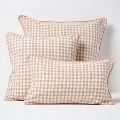 New Homescapes Housse de coussin beige à carreaux vichy, 45 x 45 cm -