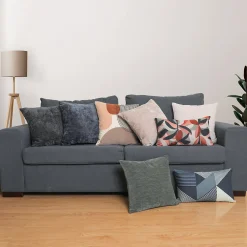 Clearance GoodHome Housse de coussin en coton Corton imprimé géométrique bleu 50 x 30 cm