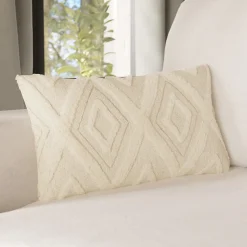 Clearance GoodHome Housse de coussin en coton tufté Teply beige et doré l.50 x H.30cm