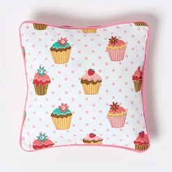 Clearance Homescapes Housse de coussin en coton cupcakes, 30 x 30 cm -