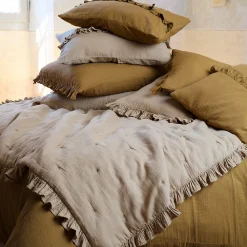 New Linnea Housse de coussin en mousseline de coton 55x80 cm cm + 5 cm ELZA marron foin