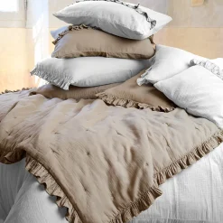 Best Linnea Housse de coussin en mousseline de coton volant central 45x45 cm cm ELZA blanc neige
