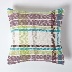 Clearance Homescapes Housse de coussin falun à carreaux verts en coton, 45 x 45 cm -