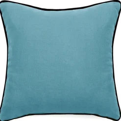 Discount Linnea Housse de coussin PRELUDE 80x80 cm lin et coton lavé bleu Topaze
