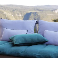 Discount Linnea Housse de coussin PRELUDE 80x80 cm lin et coton lavé bleu Topaze