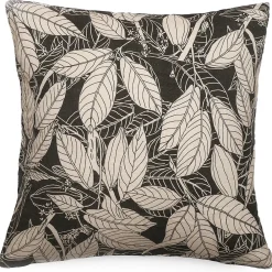 Linnea Housse de coussin 45x45 cm lin lavé imprimé végétal HELIOS noir Café* Housse De Coussin|Housse De Coussin