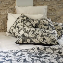 Linnea Housse de coussin 45x45 cm lin lavé imprimé végétal HELIOS noir Café* Housse De Coussin|Housse De Coussin